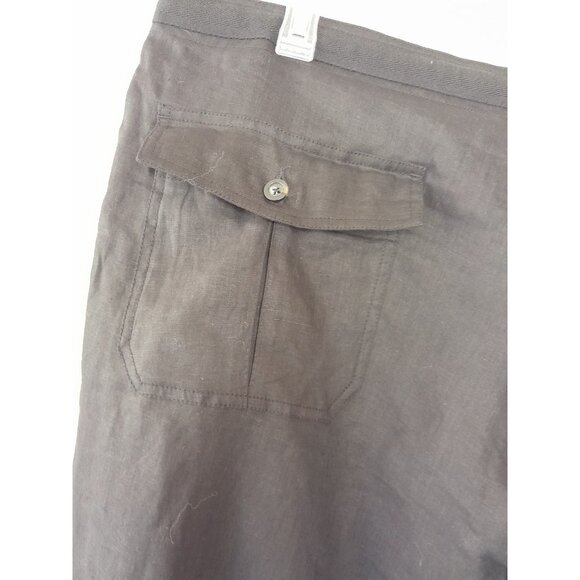 Perry Ellis 42x30 Linen Roll Tab Hem Casual Coastal Vacation Pants Black Pockets - Picture 3 of 9